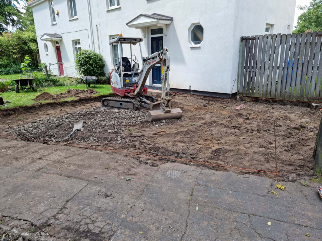 This is a photo of a dig out being carried out by Sawston Driveways in preparation for a block paving driveway